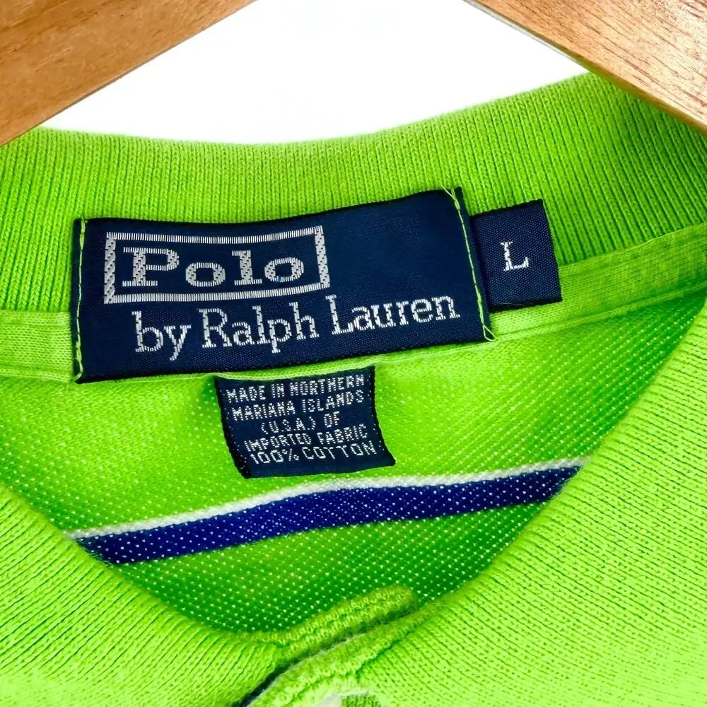 Vintage Y2K Polo Ralph Lauren Lime Green 100% Cotton Striped Shirt
